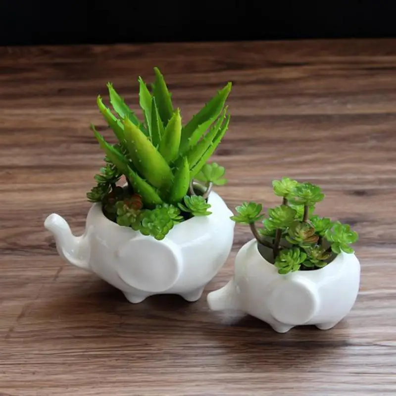 Bestoyard 2pcs Ceramic Flower Pot Elephant Shaped Succulent