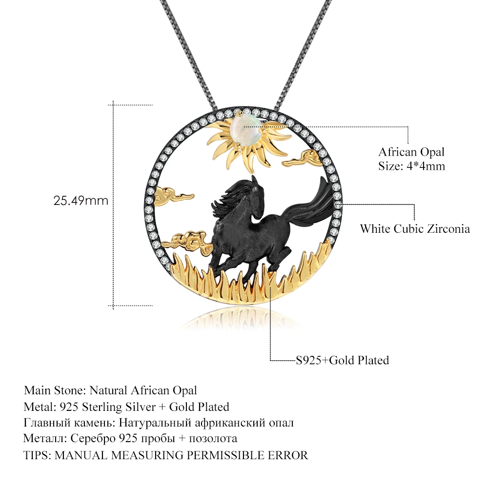 GEM'S балетные 925 пробы серебряные скачущие лошади 12 Китайский Зодиак ювелирные изделия натуральный Африканский опал кулон ожерелье для женщин