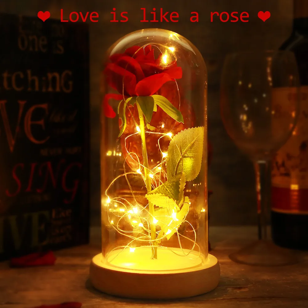 

Battery Powered LED Red Silk Rose Artificial Rose String Light Desk Lamp Romantic Valentine's Day Birthday Gift Room Decoration