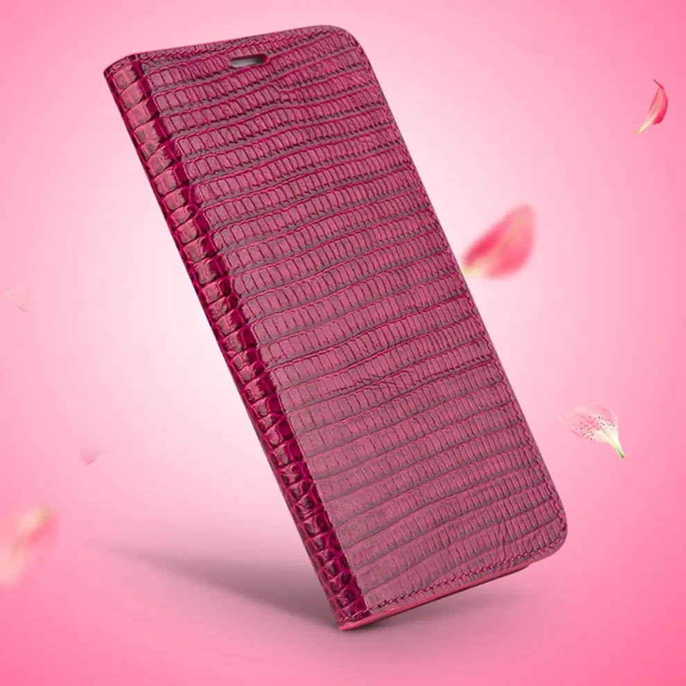 

5 Pcs Shockproof Rose Red Genuine Cow Leather Case Flip Type Mobile Phone Protective Cover Case For iPhone 7/8 Plus