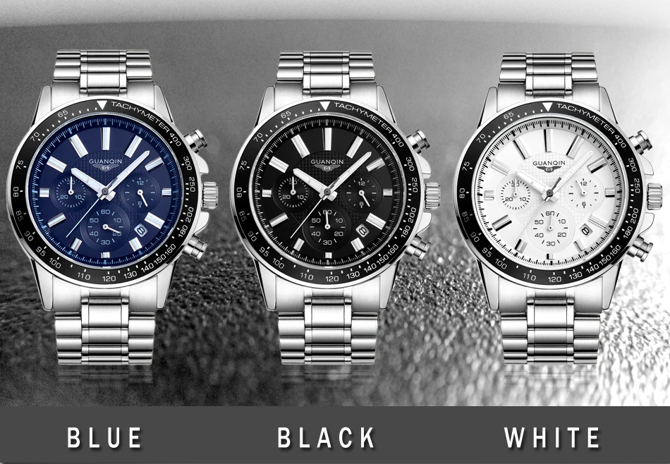 GUANQIN мужские часы от ведущего бренда класса люкс, мужские Модные Бизнес часы с хронографом, мужские спортивные водонепроницаемые кварцевые часы из нержавеющей стали
