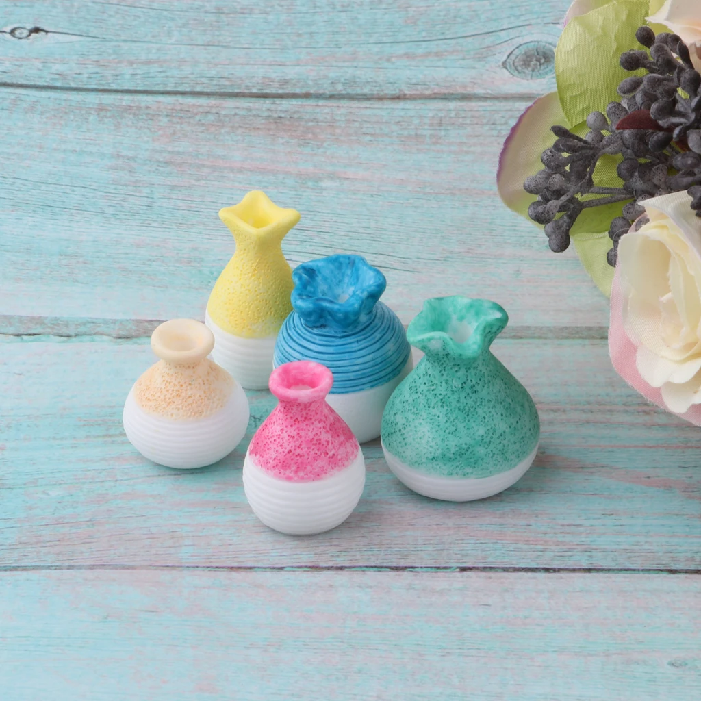 1:12 Ceramic Porcelain China Flower Vases Dollhouse Decoration Accessories Ornament 5Pcs Vase Ceramic Pot Porcelain Vase