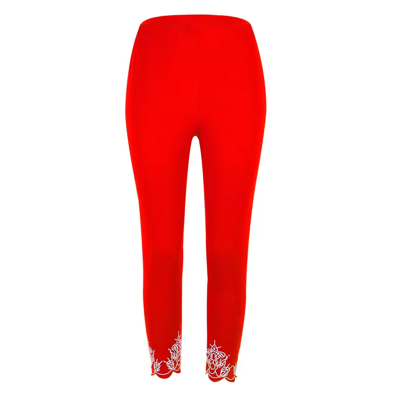 Женские летние брюки, женские модные Ажурные кружевные обтягивающие Стрейчевые укороченные брюки, легинсы, сексуальные узкие брюки-Капри, pantalon femme - Цвет: Красный