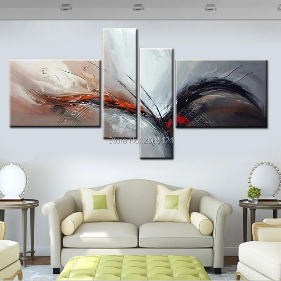 

Handmade Modern abstract White gray Painting large wing birds Oil Picture abstract Wall Designs Art 4 Piece Home Decor Set