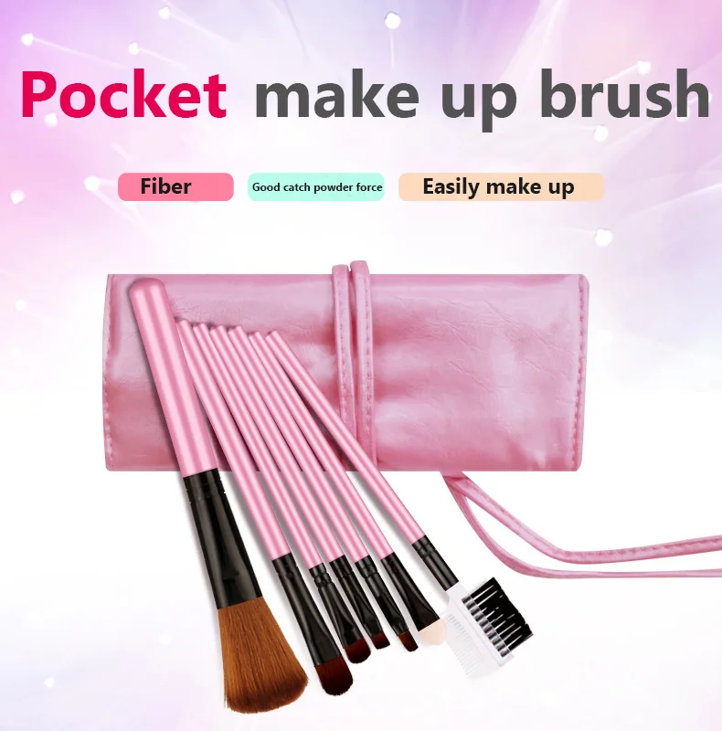 BIOAQUA 7 Pieces/Set Makeup Brush Cosmetic Eyebrow Foundation Shadows Eyeliner Tools Kits &amp Portable Pouch Bag | Красота и