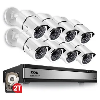 

ZOSI 16CH 1080p Video Surveillance System with 8pcs 2.0MP Night Vision Outdoor/Indoor Home Security Cameras 16CH CCTV DVR Kit