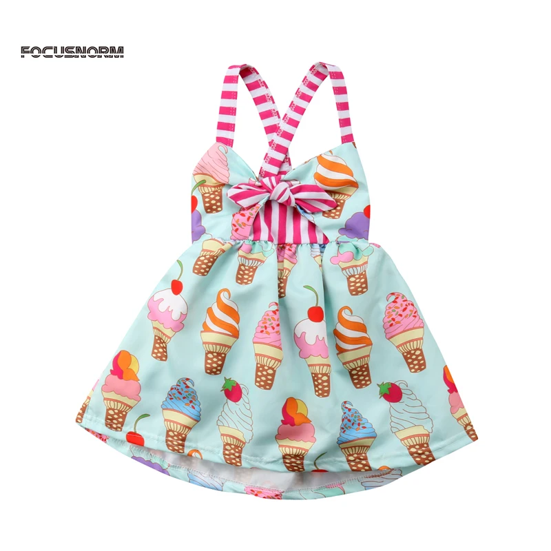 

Pudcoco New Fashion Print Ice-cream Kids Baby Girls Dress Party Princess Backless Strap Dress Sundress Clothes