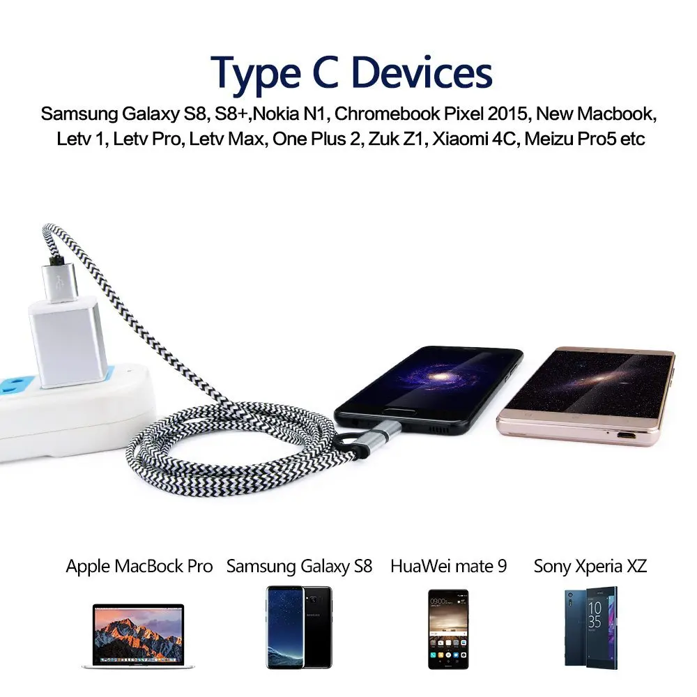 AS 2 في 1 كابل يو اس بي نوع C المصغّر USB سريع كابل شحن متعددة الوظائف USB C النايلون جديلة ل شاحن هاتف محمول يعمل بنظام تشغيل أندرويد كابلات 1/ 2/3 M