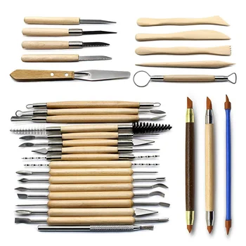 

30Pcs Crafts Clay Sculpting Tool Kit Pottery Tools Set Modeling Sculpting Skilled Crafter Wooden Pottery Clay Cleaning Tools