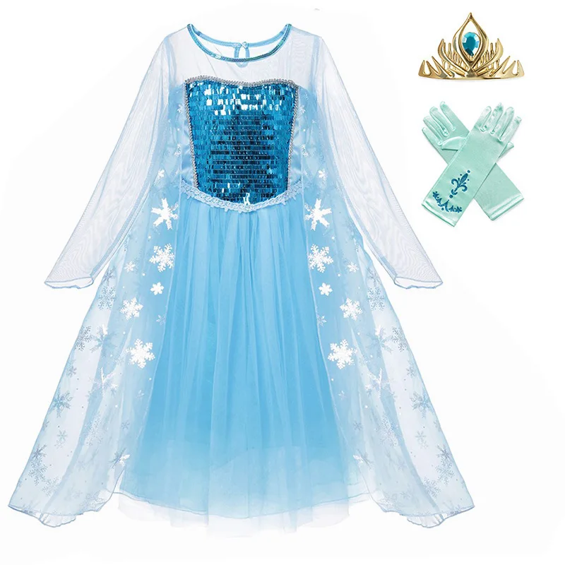 PaMaBa/блестящие детские платья принцессы Эльзы для девочек с накидкой; Детский карнавальный костюм Анны на день рождения; вечерние платья - Цвет: 4Pcs Elsa Set-7