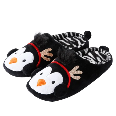 Домашние тапочки с милыми животными; женские/мужские/детские домашние тапочки в рождественском стиле на Хэллоуин; зимние теплые домашние тапочки с пингвином - Цвет: black