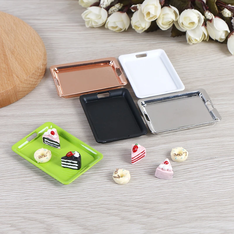 

New 1/12 Dollhouse Mini Metal Plate Simulation Tray Model Toys for Doll House Decoration 42mm*60mm Miniature Accessories