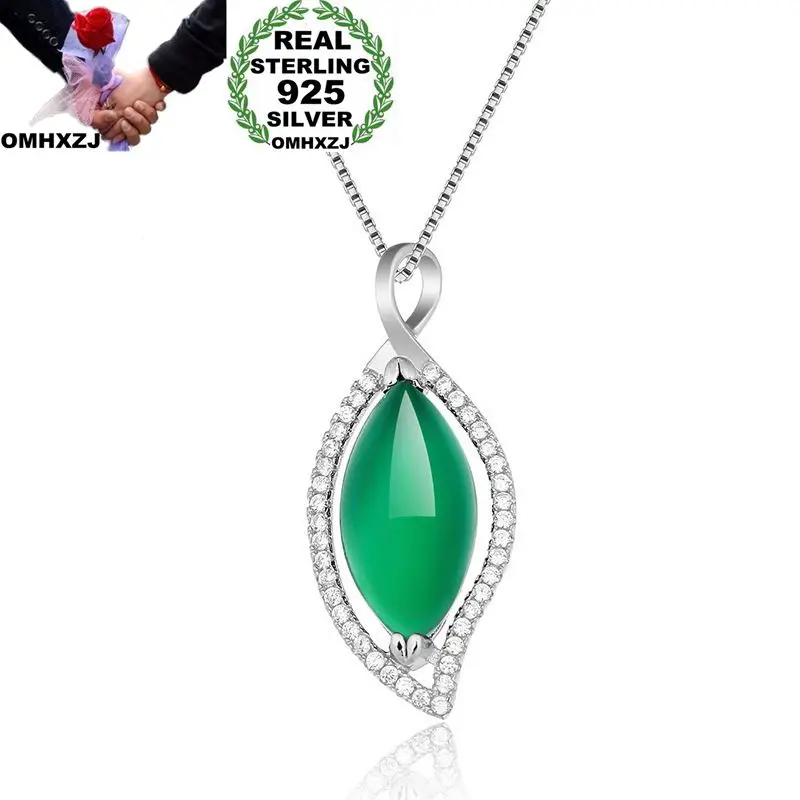 

OMHXZJ Wholesale European Fashion Woman Girl Party Wedding Gift Leaf AAA Zircon 925 Sterling Silver Necklace Pendant Charm CA93