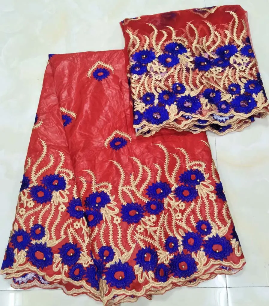 

2018 New arrival African Bazin Riche Getzner fabric with Embroidery lace for dress African lace fabric 5+2Yards free shipping
