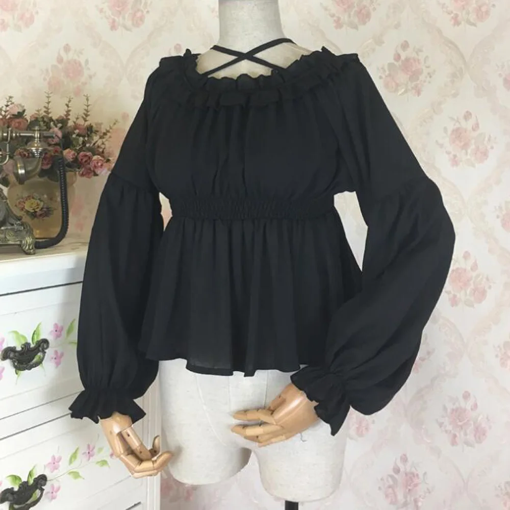 Details about   Women Velvet Lolita Gothic Blouse Tops Puff Sleeve Flared Off Shoulder Retro New