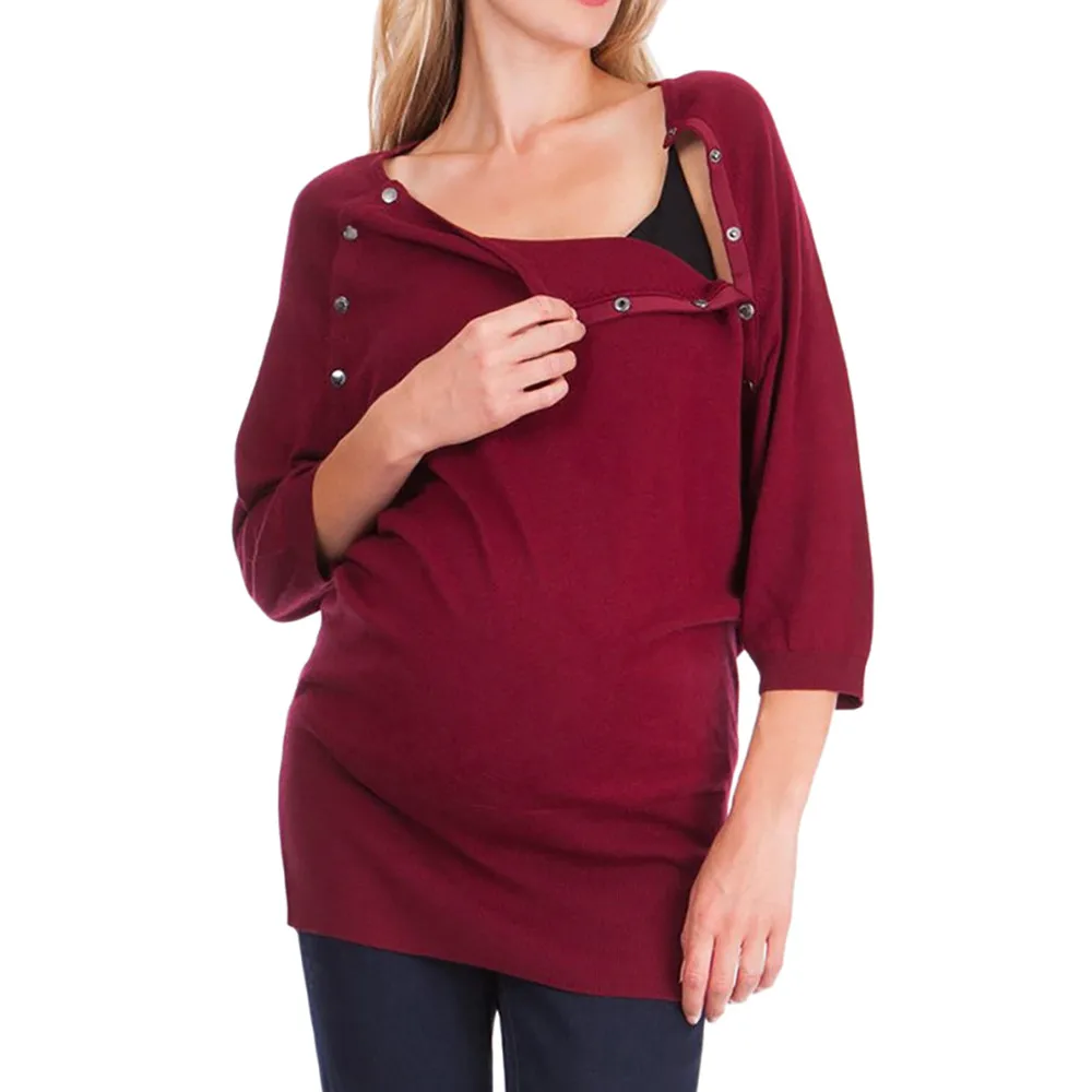 Повседневная Верхняя одежда для грудного вскармливания блузка для женщин кормящих Кнопка Половина рукава Чистая свободная одежда для беременных ropa de mujer беременность