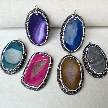 

5pcs Natural Druzy agat e Stone geode Quartz Pendant,Jewelry Charm,Pave Crystal for DIY necklace Women Jewelry Finding PD747