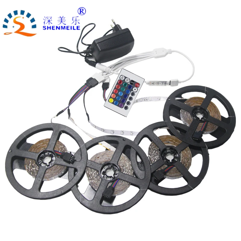 

2017 New LED Strip light 20m15m10m5m 3528 2835 waterproof 12V DC Ceiling Cabinet RGB LED Strip + Remote Controller + LED adapter