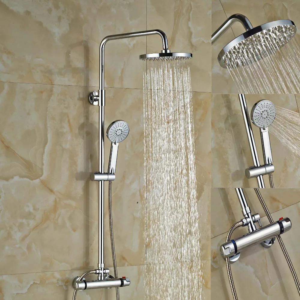 

Wholesale And Retail Modern Luxury Thermostatic Valve Mixer Tap 8" Round Rain Shower Head w/ Hand Sprayer