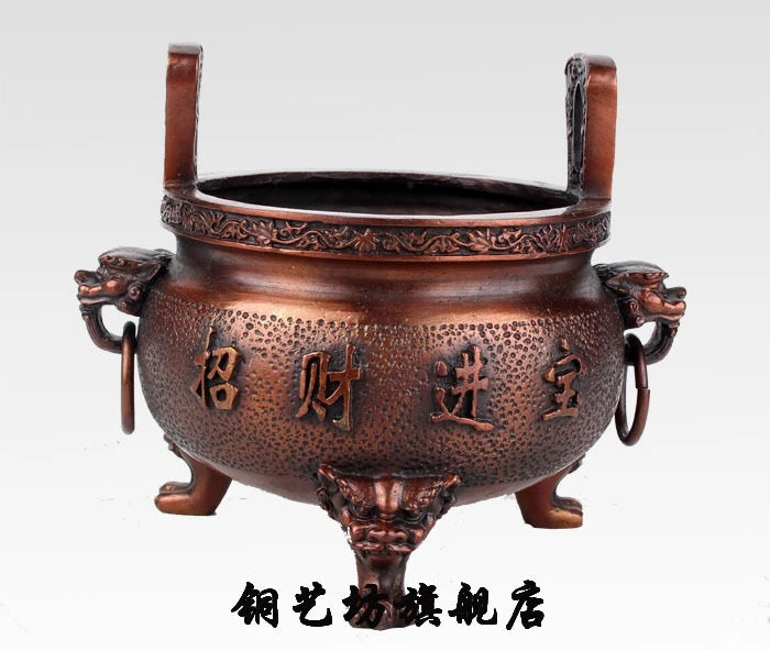 

6" China Temple Red Bronze Lions Lucky Censer incense burner