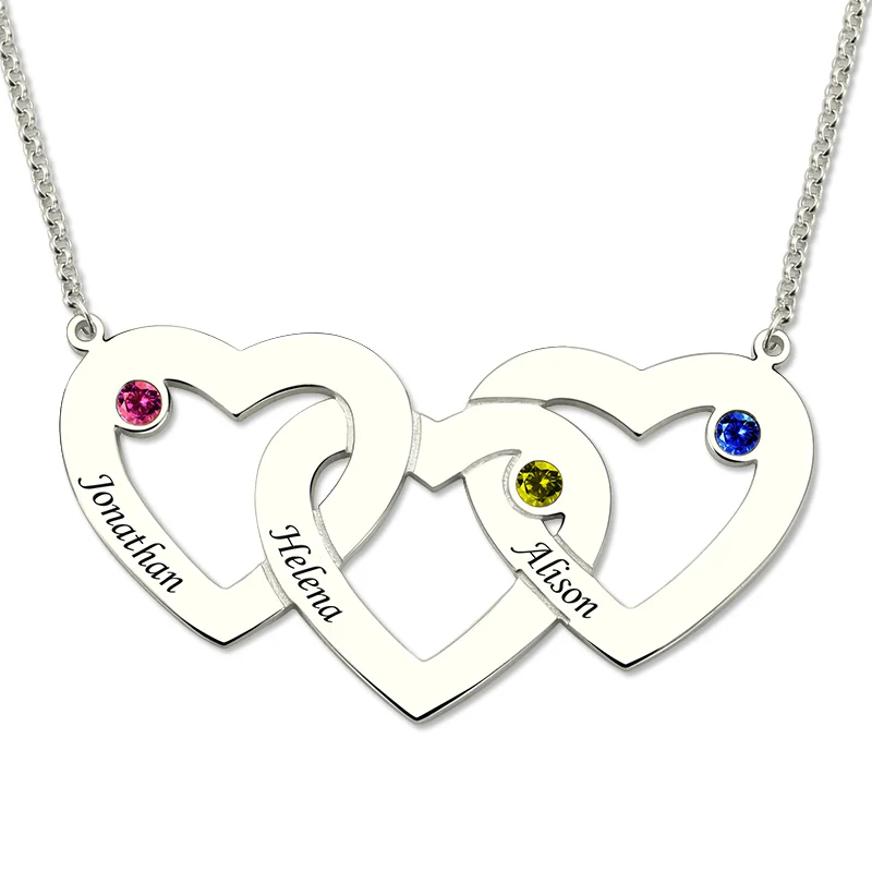 Стерлингового серебра Три сердца ожерелье с камнем рождения сердце кулон с камнем рождения друзья ювелирные изделия для нее
