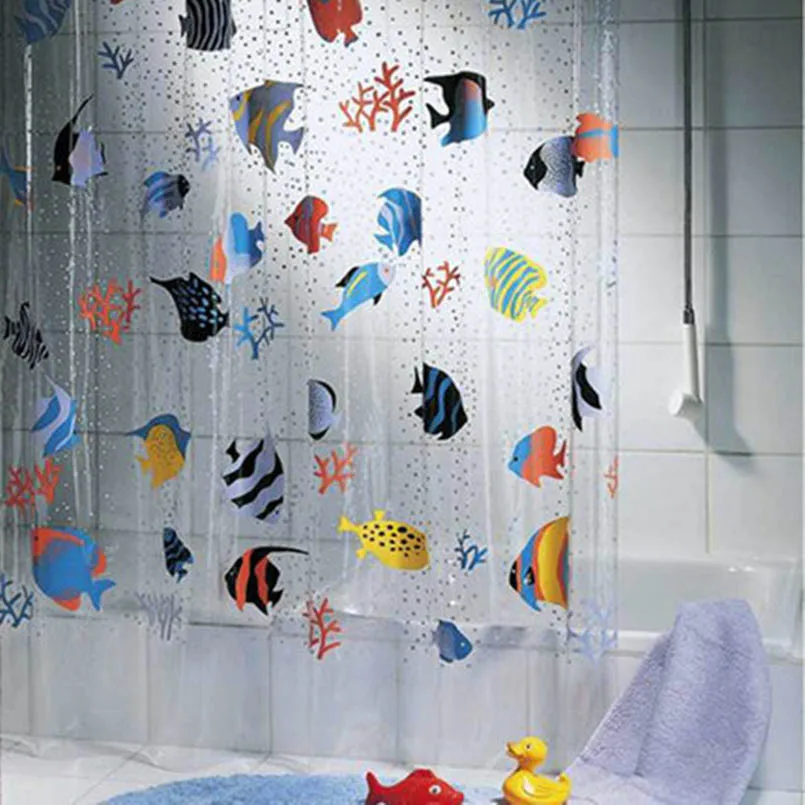 

180*200mm PVC Transparent Tropical Fish Bathroom Shower Curtain Mildew Proof Thick Waterproof Fabric Bathroom Door Curtain
