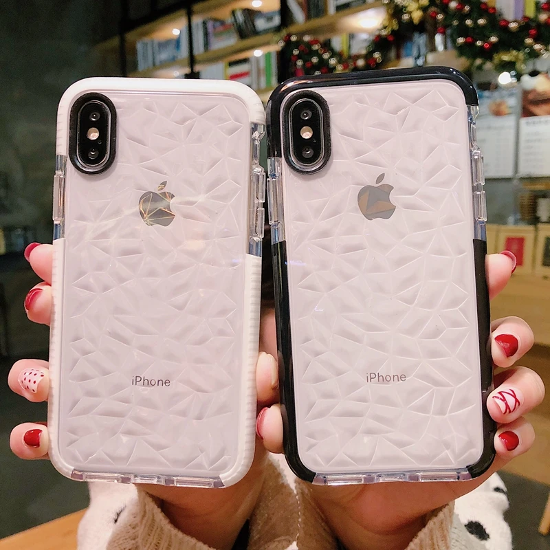 

3D Diamond Texture Grid Case for iPhone XS Max XR X 10 8 7 6 6S Plus 5 5S SE Silicone Crystal Cover For iPhone 7 Clear Case Capa