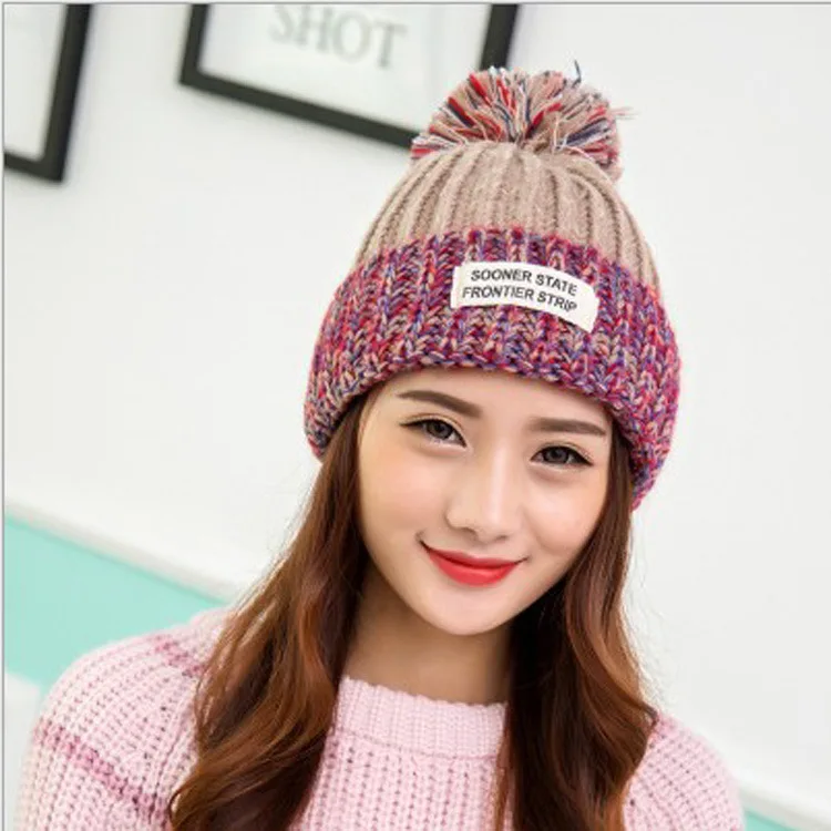 

Knit hat ladies autumn and winter new Korean labeling thick warm female women's wool hat fashion pullover knit hat