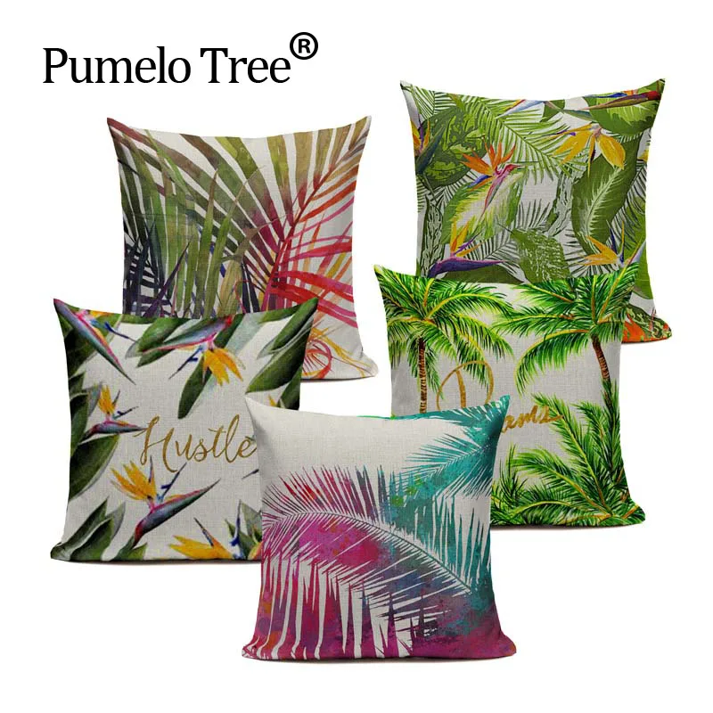 

Plant Cushion Cover Tropic Tree Green Throw Pillow Cover Summer Style Decorative Pillows Colorful Cushion Cover for Sofa Car