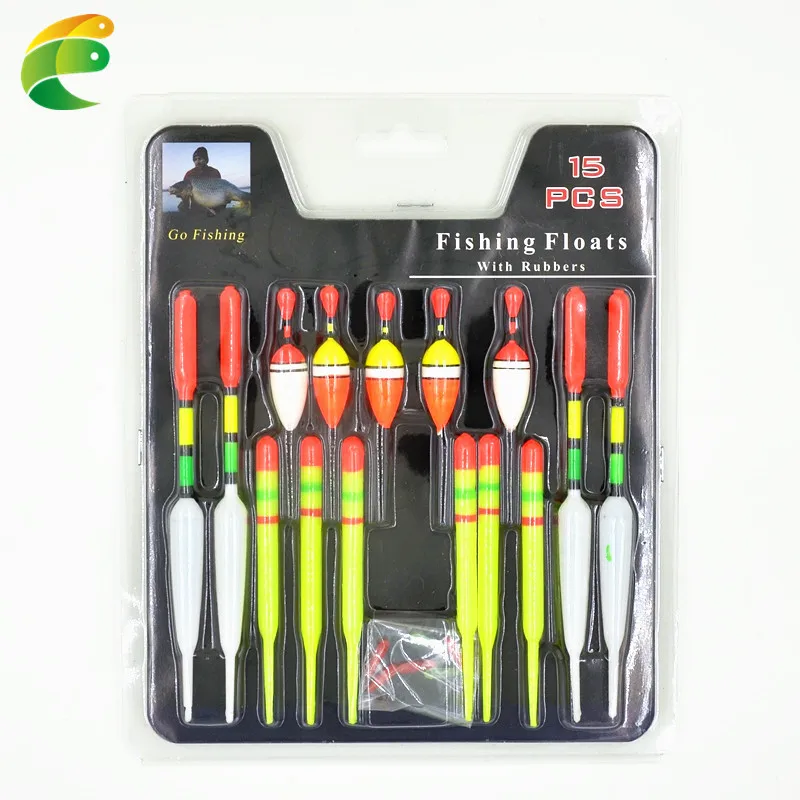 15 pcs set Three Sizes Fishing Float Tube Buoy Bobber with Rubber Connector Fishing Tackle for