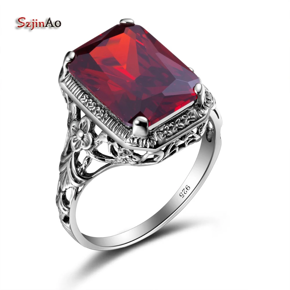 

Szjinao 925 Sterling Silver Flower Rings Garnet Manufacturer Bohemia Vintage Wedding Rings for women Victoria Wieck Ring