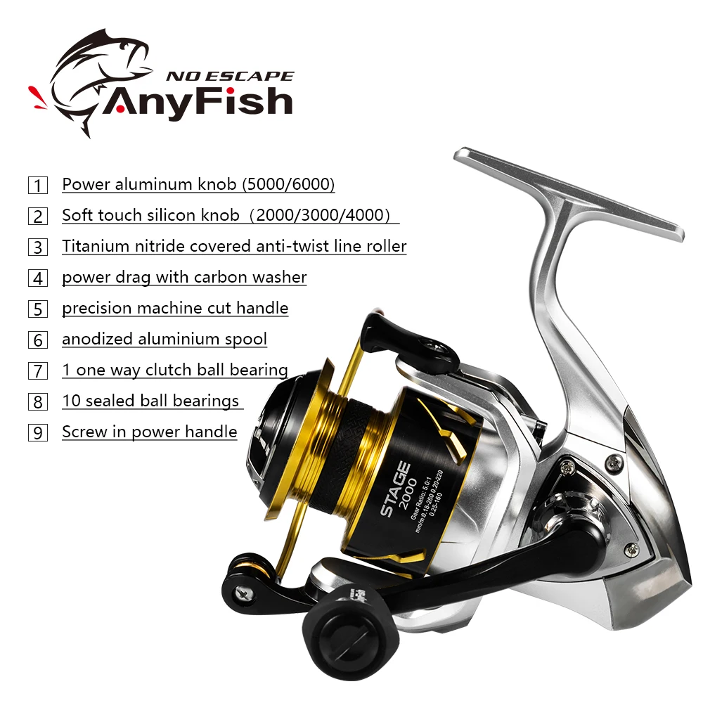 Anyfish этап Спиннинг рыболовная Катушка 2000/3000/4000/5000/6000 Шестерни соотношение 5 0: 1/4. 7:1