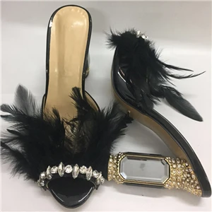 Сказочная обувь на высоком каблуке со стразами; женская обувь из лакированной кожи с открытым носком, украшенная стразами; модная верхняя одежда; женские шлепанцы - Цвет: Black