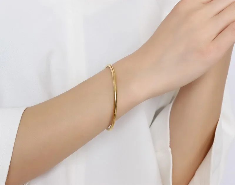 Женский простой дизайн, Круглый браслет, три цвета, качественный, нержавеющая сталь, золото, розовое золото, серебро, женский браслет - Окраска металла: Золотой цвет
