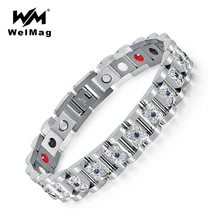 WelMag, элегантный женский браслет для здоровья, браслет, серебряный, нержавеющая сталь, кристалл, био магнитный браслет, очаровательные ювелирные изделия для красоты