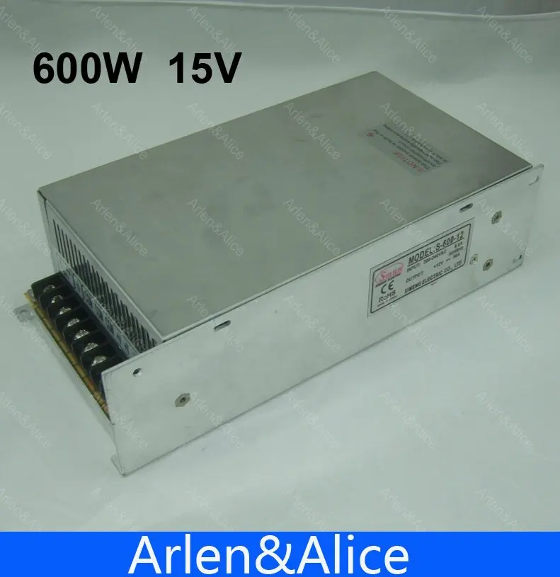 600 W 15 V 40A 220 V вход одиночный выход импульсный источник питания для светодиодной полосы света AC к DC smps