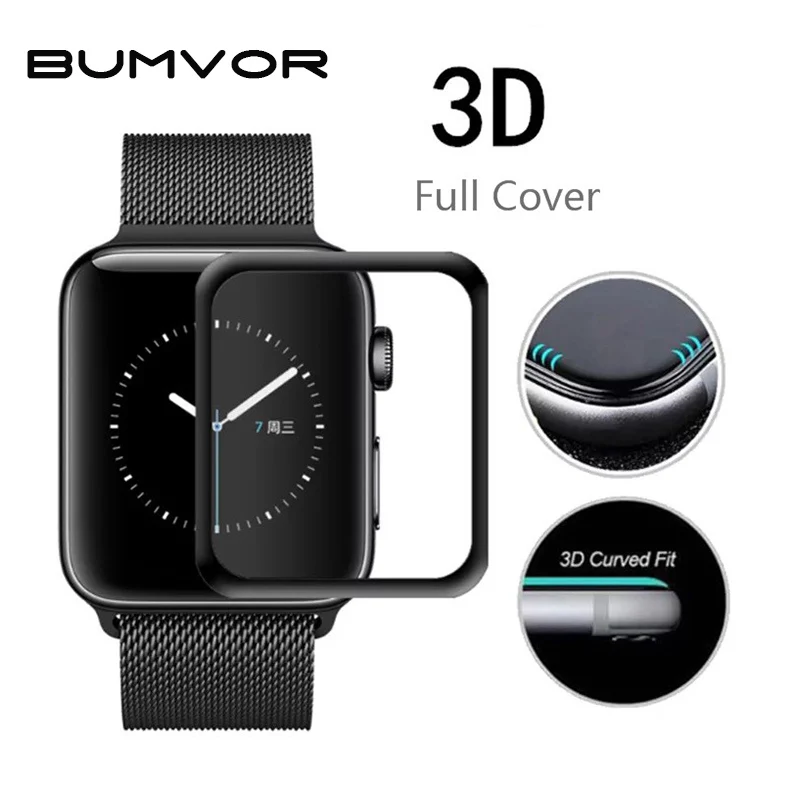 Защитное стекло BUMVOR для Apple Watch 38 мм 42 3D Защитная пленка с закругленными черными