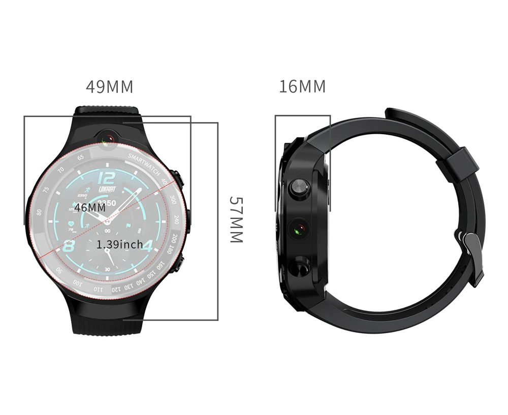 LOKMAT Lok02 4G Смарт-часы для мужчин Android 7,1 MTK6739 1 Гб+ 16 Гб 400*400 AMOLED экран 5 Мп+ 5 Мп двойная камера gps умные часы для ios