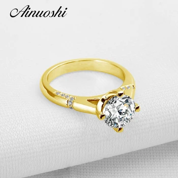 

AINUOSHI 2 ct 4 Claws Round Ring 14K Solid Yellow Gold SONA Simulated Diamond Wedding Anniversary Gift Engagement Ring for Women