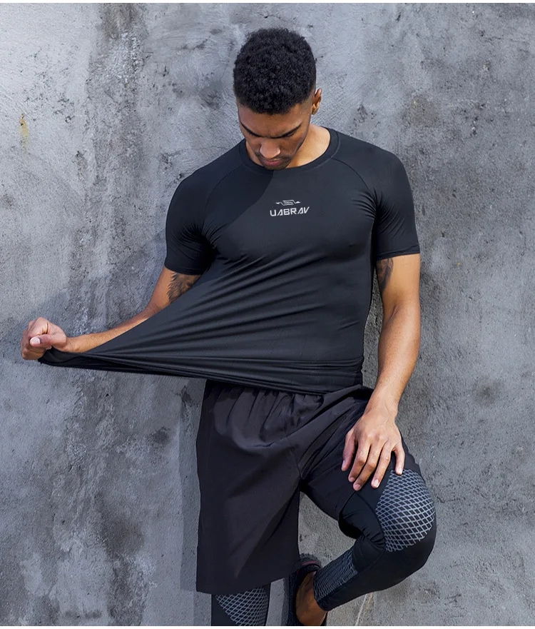 UABRAV 2 шт. мужские компрессионные беговые наборы быстросохнущая футболка для бега короткие для спортзала беговые костюмы для фитнеса спортивная одежда