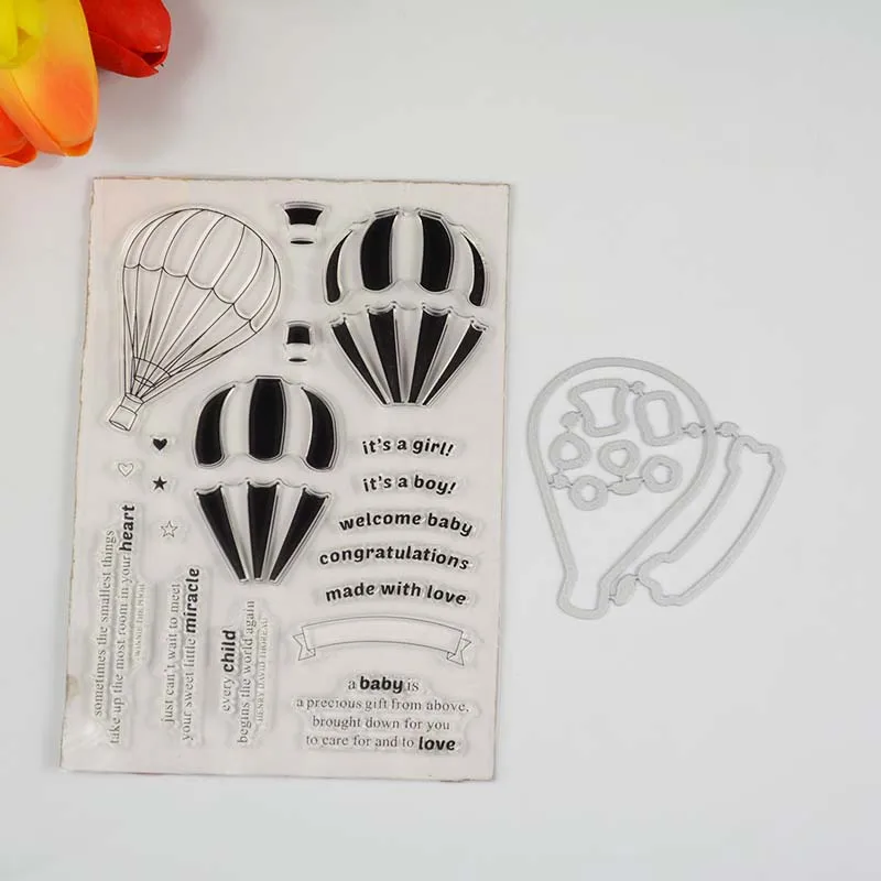 

Welcome baby hot balloon Transparent clear stamp/coordinating die for DIY Scrapbooking/Card Making/Kids Fun Decoration Supplies