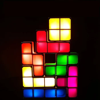 

Colorful DIY Tetris Puzzle Light Stackable LED Table Lamp Baby Colorful Brick Toy Constructible Block Night Light Retro Game
