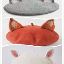 Ручная работа, берет, женская шапка с кошачьими ушками, милая оранжевая/серая/белая шерстяная шапочка