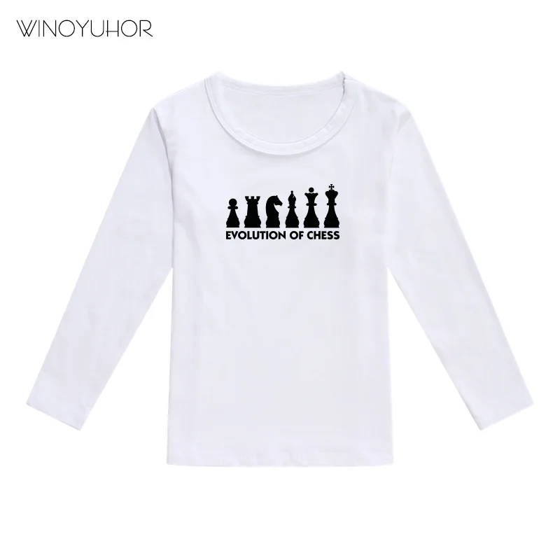 Детские футболки «Эволюция шахмат»; Детские Осенние футболки с длинными рукавами для мальчиков и девочек; повседневные топы; Забавная детская одежда с рисунком - Цвет: White