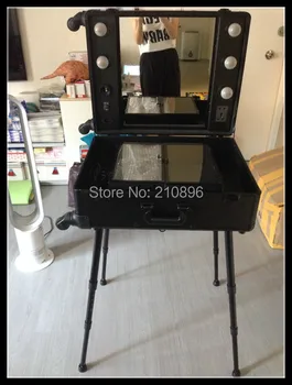 

Black Professional Makeup Case with Stander Cosmetic Case with Leds