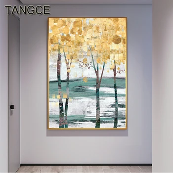 Cuadro en lienzo de árboles dorados abstractos, póster moderno, imágenes de pared HD para sala de estar, Cuadros nórdicos Decorativos