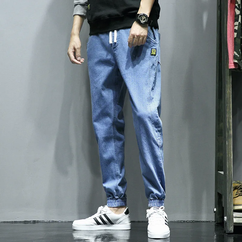 

Men Jeans Autumn Spring Male Trousers Clothing Loose Pencil Pants Full Length Casual Solid Pleated Man Clothes Y81