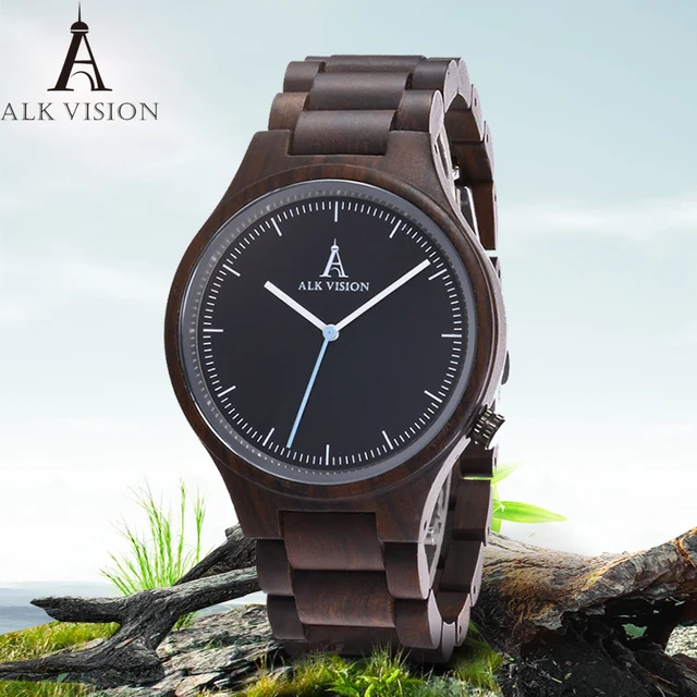 ALK Vision Mens Wood Watch Black Women Watches Couples Clock Real Wooden Watches ALK Vision Mens Wood Watch Black Women Watches Couples Clock Real Wooden Watches