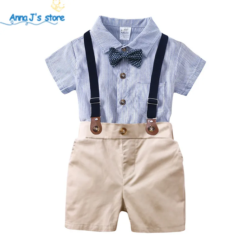 New Arrival Summer Baby Boys Clothing Set Bow Tie rompers + Suspenders Short Pants Gentleman 2Pcs Outfit baby boys Suit TZ660 |