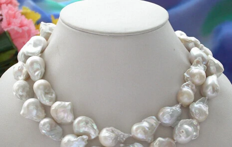 

huij 003184 Huge 34" 25mm white baroque KESHI REBORN PEARL NECKLACE